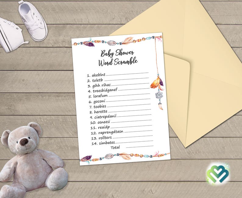 Tribal Feather Baby Shower Games Printable Baby Games Bundle Baby Shower Games Pack Boho Baby Shower Game Party Games Digital Package DIY image 5