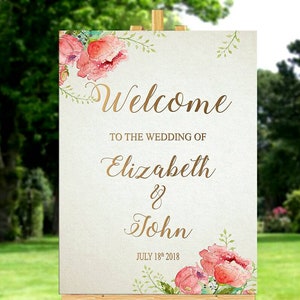 Printable Wedding Welcome Sign Spring Floral Wedding Welcome Sign Reception Welcome Sign Personalized Sign Boho Wedding Sign