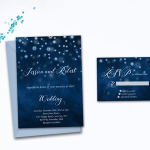 Winter Wedding Invitation Set Snowflake Wedding Invitation Snow Winter Wedding Invite Blue Invitations Romantic Winter Snow Wedding Suite image 5