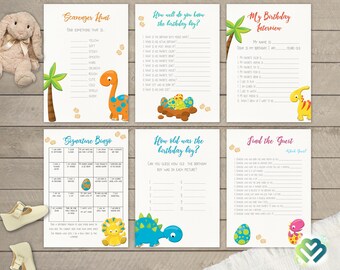 Dinosaur Birthday Boy Party Games Set Boy's Birthday Games Dino Games Set Printable Quiz Game DIY Birthday Party Games Bundle Kids Party