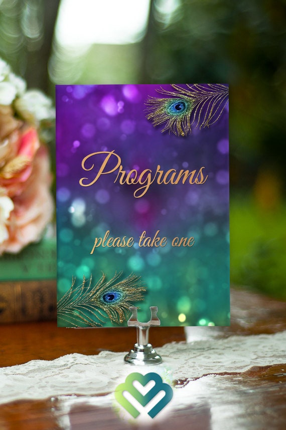 Peacock Programs Wedding Sign Peacock Purple Gold Wedding Sign Etsy