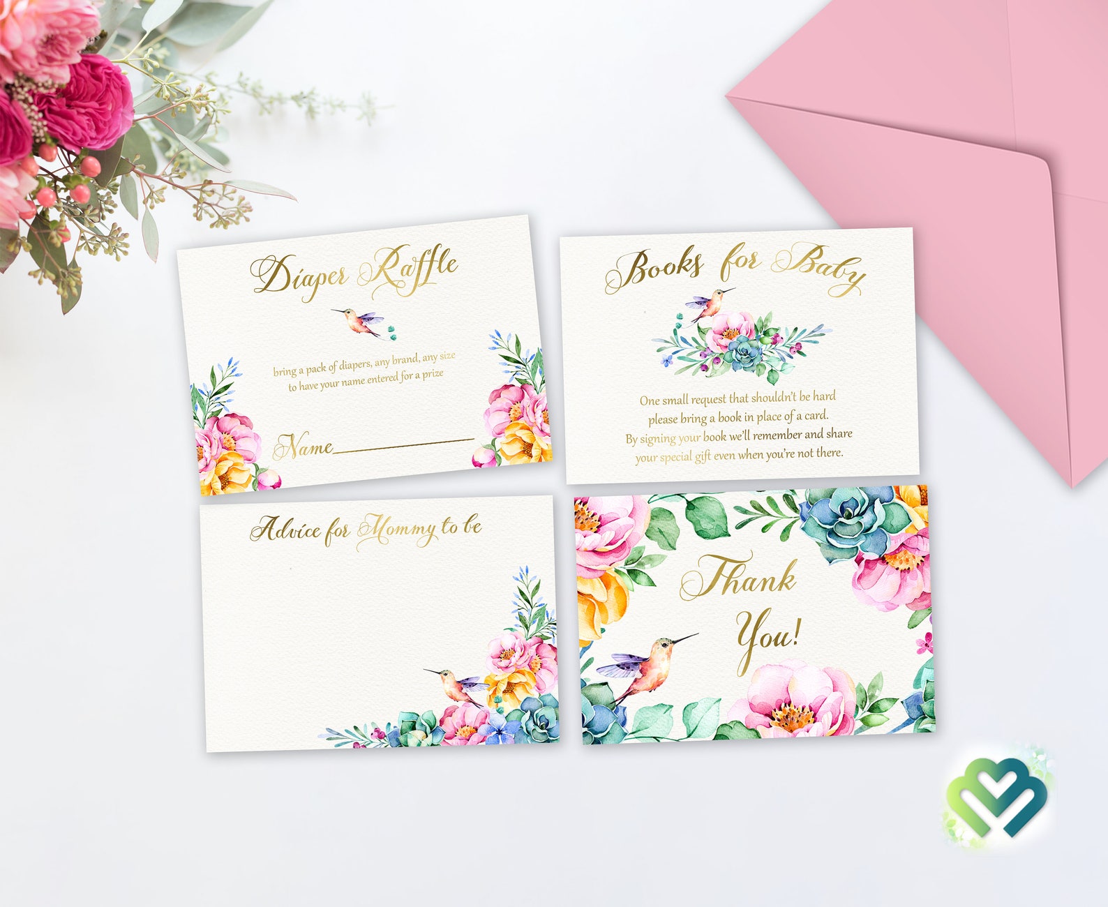 Hummingbird Floral Baby Shower Invitation Set Baby Girl Etsy