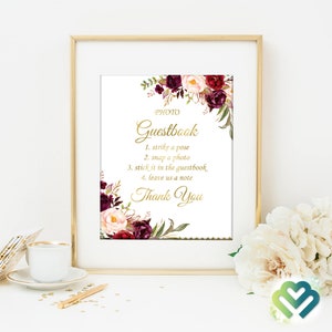 Foto Gästebuch Hochzeit Zeichen Marsala Hochzeit Gast Buch Zeichen druckbare Poster Boho Burgunder Pfingstrose Hochzeit Zeichen hinterlassen Sie bitte Ihre Wünsche