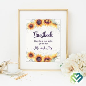 Sunflowers Guestbook Wedding Sign Fall Wedding Guest Book Sign Printable Poster Sign Autumn Wedding Sign Please Leave Your Wishes Sign