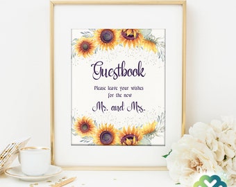 Sunflowers Guestbook Wedding Sign Fall Wedding Guest Book Sign Printable Poster Sign Autumn Wedding Sign Please Leave Your Wishes Sign
