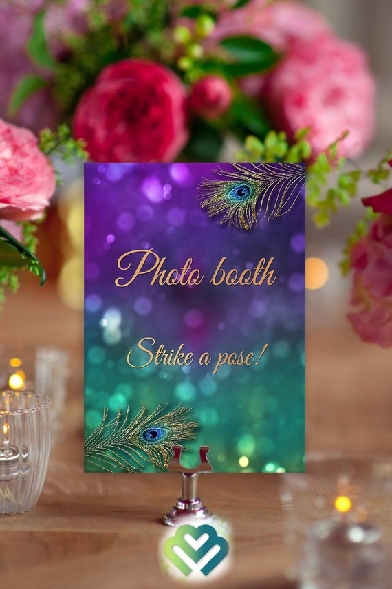Peacock Photo Booth Wedding Sign Peacock Purple Gold Wedding Etsy