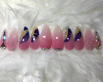 Encapsulated Nails Etsy ⭐️star light star bright | encapsulated star glitter milky white acrylic nails freestyle ⭐️.