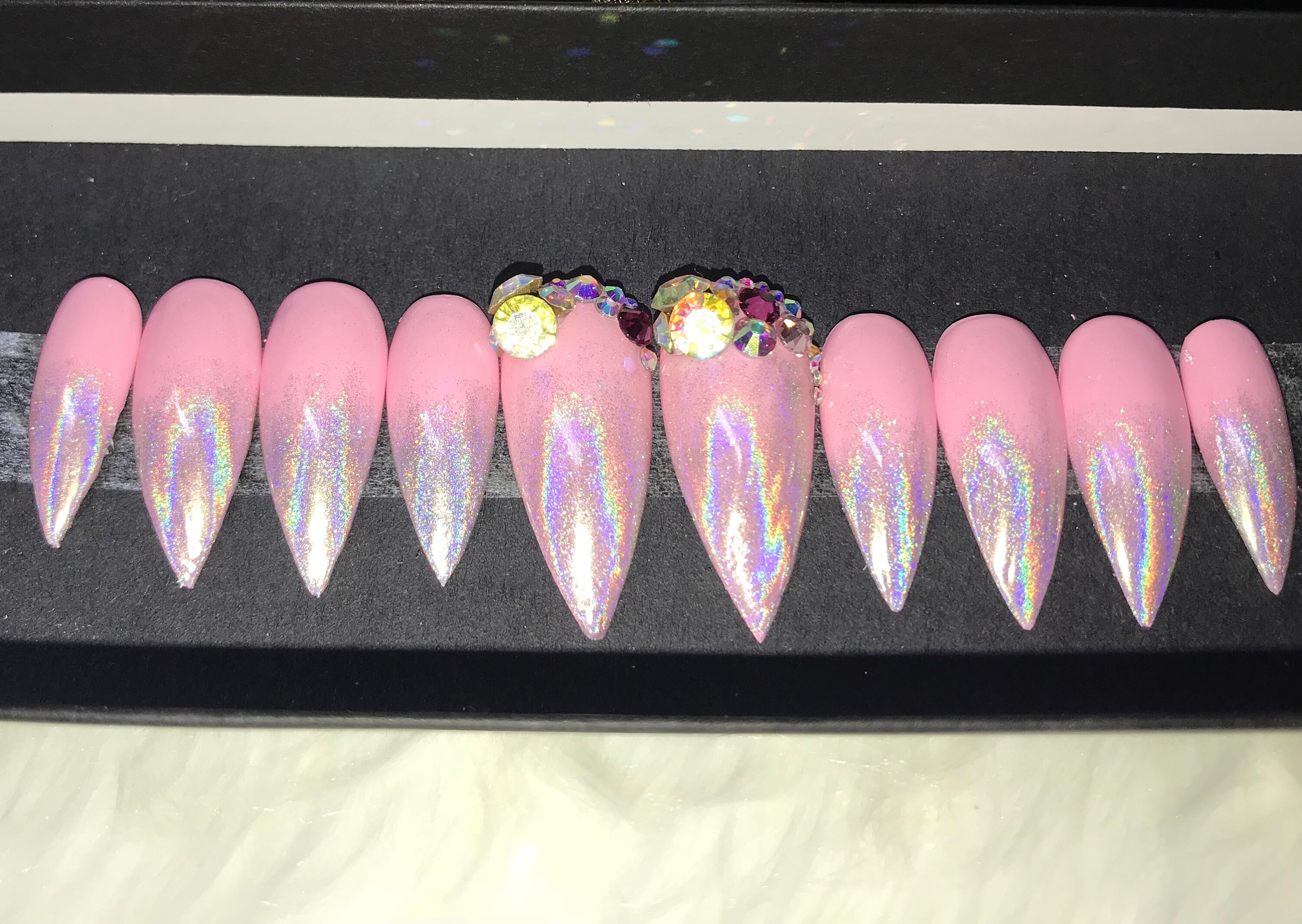Pink Holographic Nails - Etsy