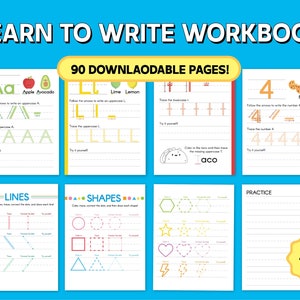 Learn To Write Workbook [Downloadable File] Tracing Bundle Handwriting Practice Sheet Coloring Book Food Theme Writing Trace Printable Kids