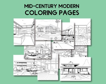 Midcentury Modern Coloring Pages, 1960s Coloring Book, Midcentury Modern Homes and Architecture, Coloring For Peace and Relaxation
