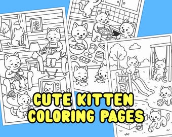 Cute Cat Coloring Pages for Kids – Printable Kitten Designs | Cat Activity Sheets | Instant Download
