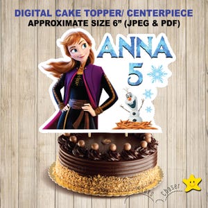 Digital Personalized cake topper . Frozen birthday party centerpiece. Anna centerpiece cupcakes topper