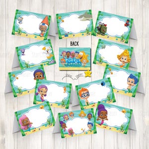 Instant Download - Digital food tent, favor/ goodies bag topper Bubble Guppies food label, underwater party tags sign. NO PHYSICAL ITEMS