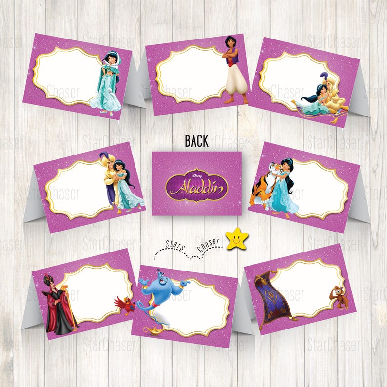 Digital Aladdin Party Food Tent Cards – Princess Jasmine Labels Favor ...