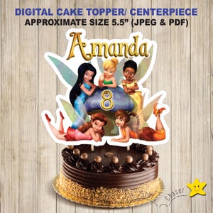 Digital Personalized cake topper. Tinkerbell birthday party cake centerpiece. Fairies cupcakes topper