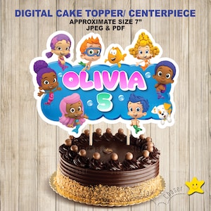 Digital Personalized cake topper . Underwater undersea birthday party centerpiece. Bubble Guppies centerpiece cupcakes topper
