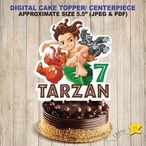 Digital Personalized cake topper . Tarzan birthday party centerpiece. Tarzan cupcakes topper