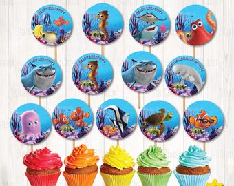 Digital Nemo Undersea Circle, Cupcake Toppers, Lollipop Stickers - Instant Download