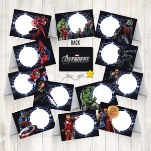 Instant Download - Digital food tent, favor/ goodies bag topper, Avengers food label, superheros birthday party tags sign. NO PHYSICAL ITEMS