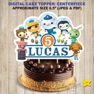 Digital Personalized cake topper. Octonauts birthday party cake centerpiece. Under water cupcakes topper