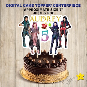 Digital Personalized cake topper. Descendants birthday party cake centerpiece. Descendants cupcakes topper