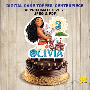 Digital Personalisierte Kuchen Topper. Moana Geburtstags-Party-Kuchen Herzstück. Moana Cupcake Topper