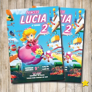 Digital Personalized Birthday Invitation. Princess Peach party Invite. Mario birthday party. Super Mario Bros e-invite. Any age