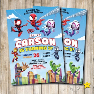 Digital Spidey and Friends Birthday Invitation, superhero e-invite. Any Age. Personalized for you