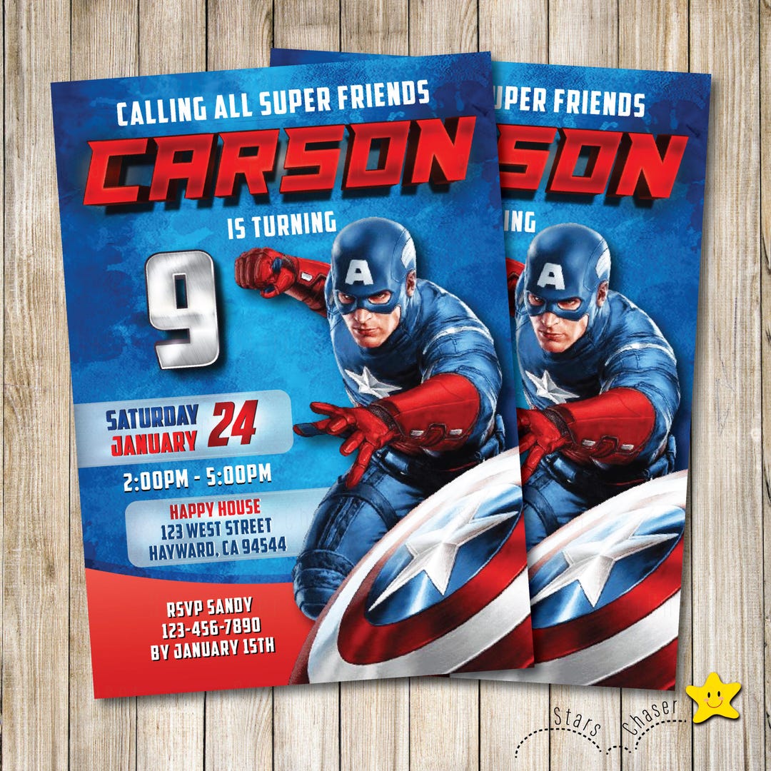 Digital Captain America Birthday Invitation, Superhero Party E-invite ...