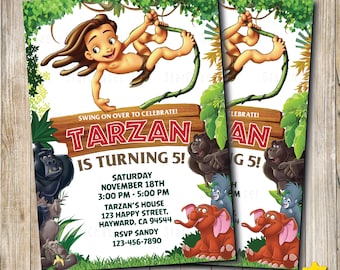 Digital Tarzan birthday Invitation. Jungle party. Personalised for you. Any age