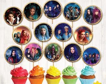 Digital Descendants Circle, Cupcake Toppers, Lollipop Stickers - Instant Download