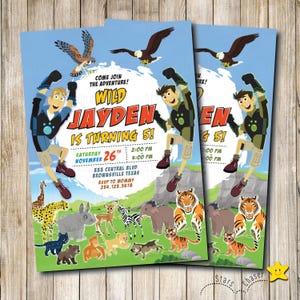 May include: A birthday invitation card featuring two cartoon characters in adventure gear, a bald eagle, and a falcon. The text reads: COME JOIN THE ADVENTURE! WILD JAYDEN IS TURNING 5! SATURDAY NOVEMBER 26TH, 2:00 PM - 4:00 PM, 333 CENTRAL BLVD, BROWNSVILLE TEXAS.