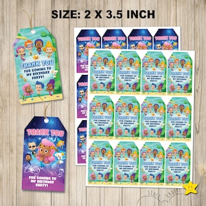 Instant Download - Digital favor tags goodies bag tags bubble guppies thank you card bubble guppies party bag topper. NO PHYSICAL ITEMS