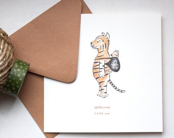 Cute congratulations baby card | Handmade tiger illustration | Welcome little one