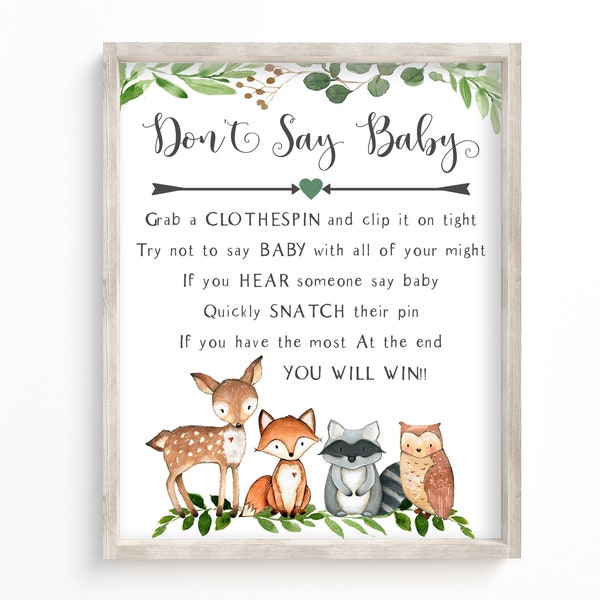 Don't Say Baby Game, Clothes Pin Game, Greenery Baby Shower, Woodland  Baby Shower, Baby Shower Clothespin Game, Printable, Greenery,  WG1