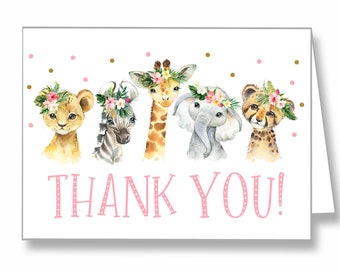 Thank You Card, Thank You Card Printable, Baby Shower Thank You Note, Baby Shower Thank You Card, Safari, Tropical, Jungle, Pink, SGP1