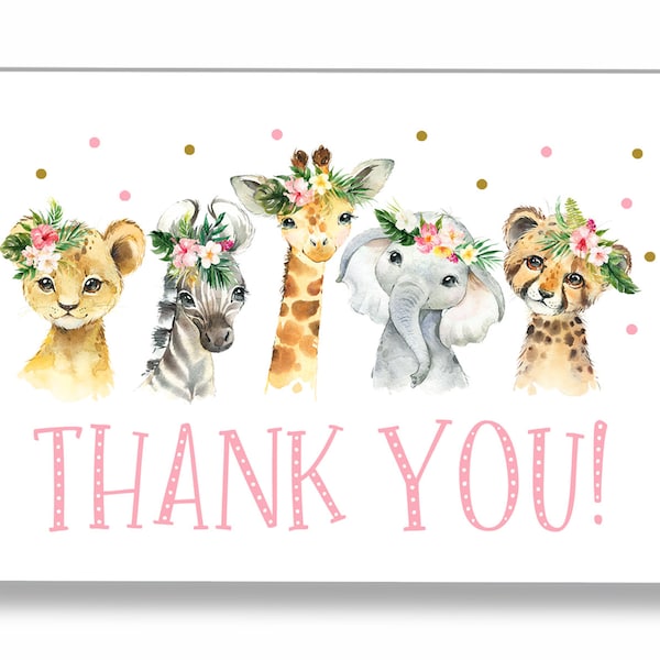 Thank You Card, Thank You Card Printable, Baby Shower Thank You Note, Baby Shower Thank You Card, Safari, Tropical, Jungle, Pink, SGP1