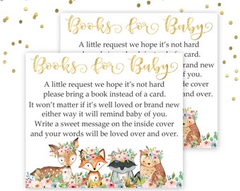 Books for Baby Card Printable, Books for Baby Woodland, Floral Books for Baby, Books For Baby Insert , Books for Baby Request, Woodland, WP1