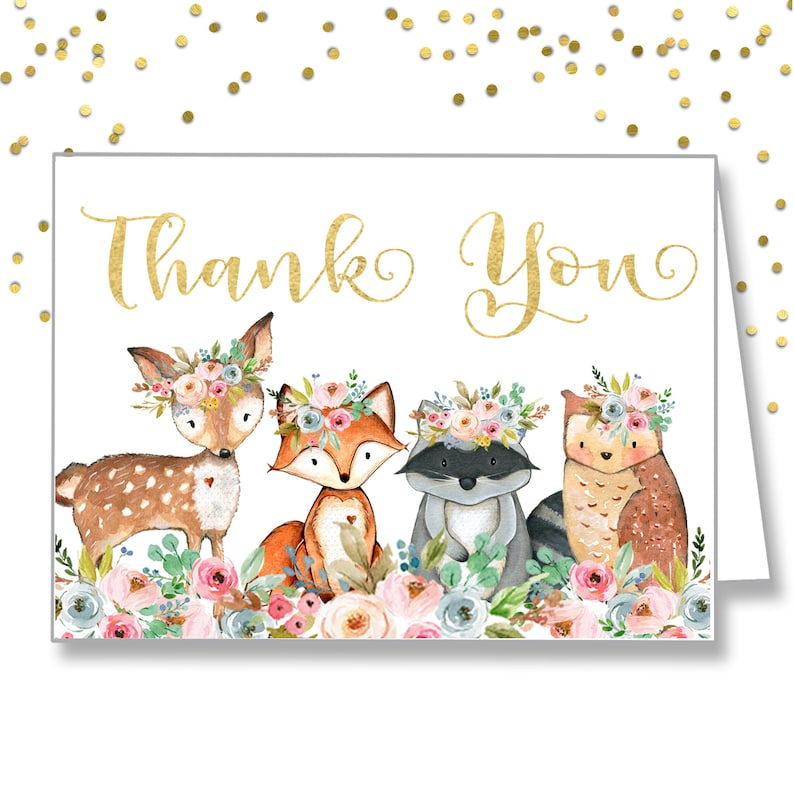 Woodland Thank You Card Thank You Card Printable Baby Shower Etsy