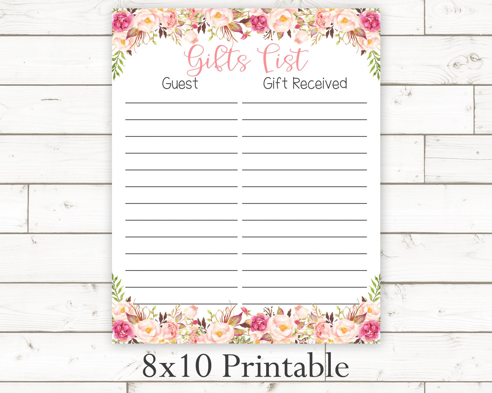 Baby Shower Gift List Printable Baby Shower Gift List Floral Etsy