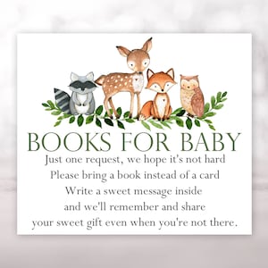Books for Baby Card Printable, Woodland Books for Baby,  Books for Baby, Baby Shower Invitation Insert, Book for Baby Request, Woodland, WG1