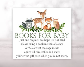 Books for Baby Card Printable, Woodland Books for Baby,  Books for Baby, Baby Shower Invitation Insert, Book for Baby Request, Woodland, WG1