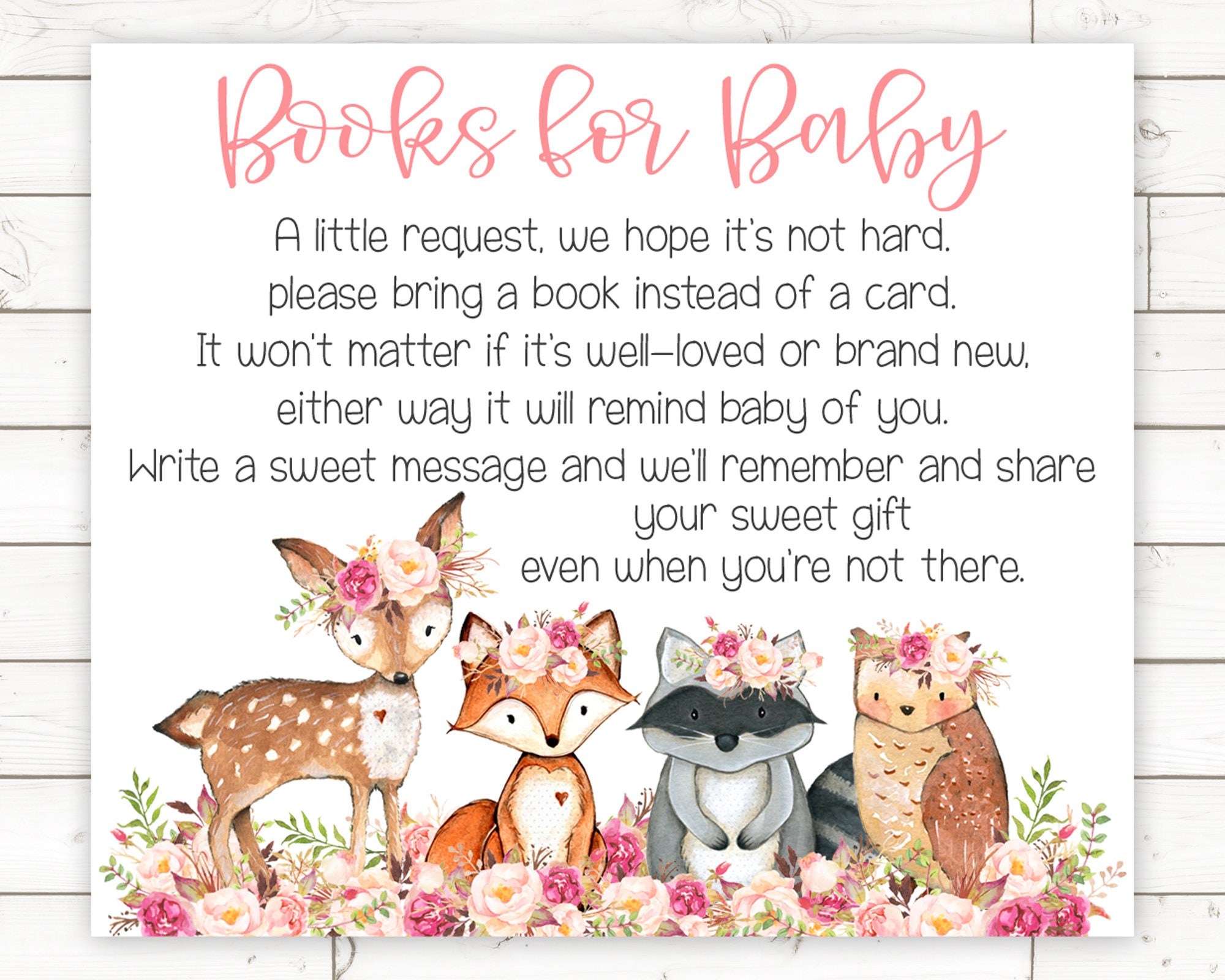 Books for Baby Printable Card, Floral Books for Baby, Book for Baby, Woodland Baby Shower, Books for Baby Insert, Girl, Boho, Woodland, WRP1