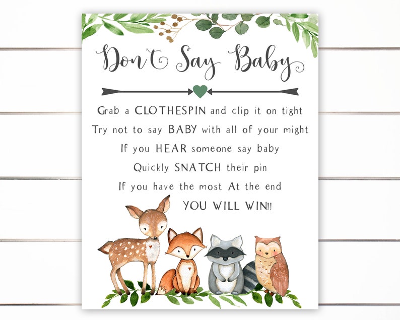 Don't Say Baby Game Clothes Pin Game Greenery Baby Etsy