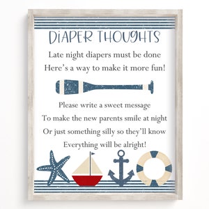 Diaper Thoughts Game, Late Night Diapers, Baby Shower Diaper Game, Nautical Baby Shower, Baby Shower Game, Nautical, Anchor, Sailor, SAP1