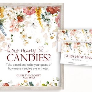 Garden Floral How Many Candies Are In The Jar, Candy Guessing Game, Candy Guess Game, Watercolor Floral,  Baby Shower Game, Printable, GP1