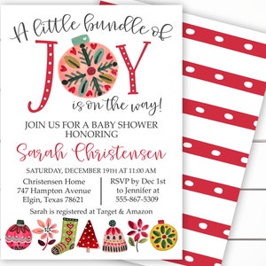 Christmas Baby Shower Invitation, Holiday Baby Shower Invitation, A little Bundle of Joy, Christmas Theme, Holiday Theme image 1