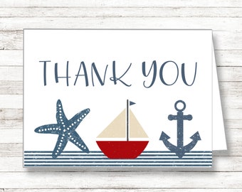 Nautical Thank You Card, Thank You Card Printable, Baby Shower Thank You Note, Baby Shower Thank You Card, Nautical Baby Shower, SAP1