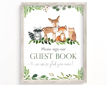 Please Sign Our Guest Book, Woodland Baby Shower Guest Book, Baby Shower Guest Book Sign, Woodland, Greenery, Boy Baby Shower, Greenery, WG1