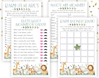 Baby Shower Games Bundle, Safari Baby Shower Games, Printable Baby Shower Games, Jungle Theme Baby Shower, Safari Theme Baby Shower, AB1
